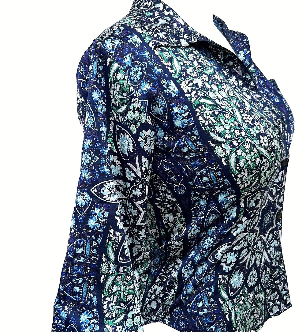 Victoria's Secret - Blue Green White Satin Button Up Sleep Pajama Shirt M